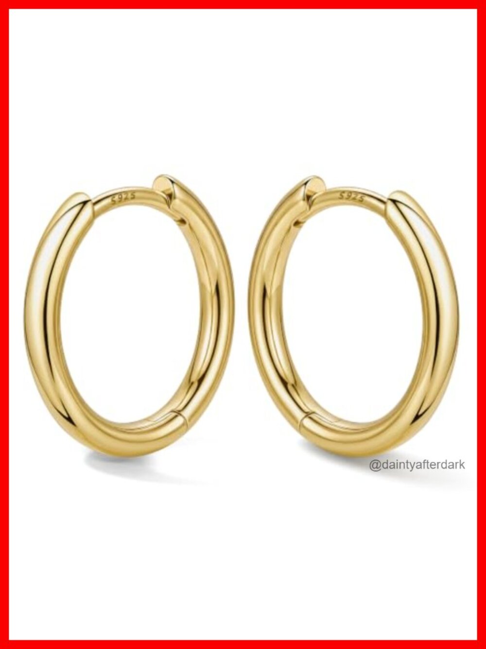 Hypoallergenic S925 Sterling Silver Post Hoop Earrings 14K Gold Plated Huggie